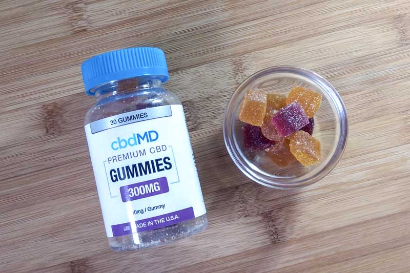 Foto de una botella de gomitas de CBD premium cbdMD, las mejores gomitas de CBD 2019
